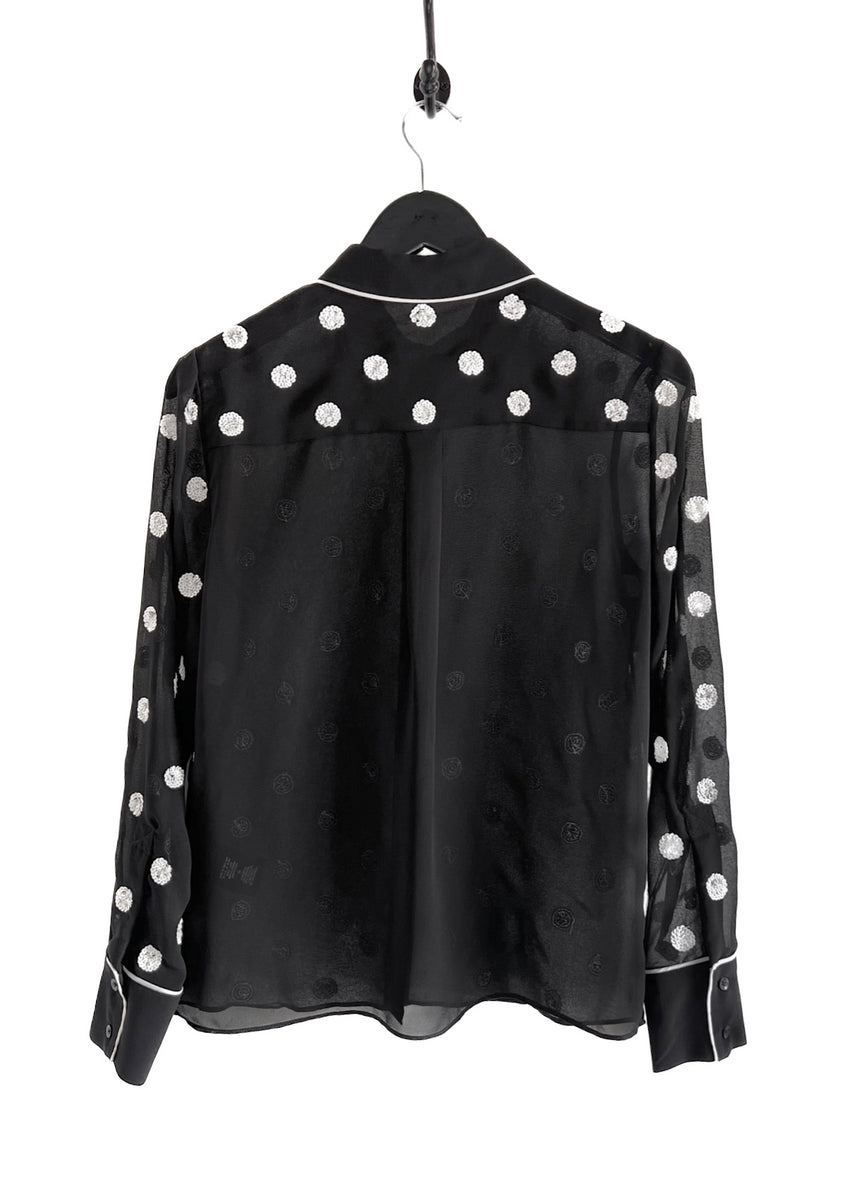 Alice + Olivia Black Sequined Polka Dot Blouse