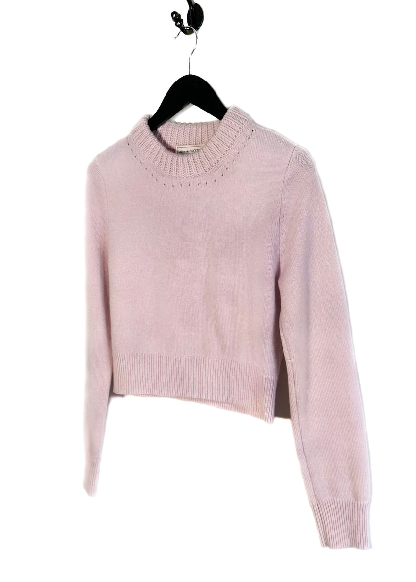 Alexander McQueen 2020 Pink Cashmere Cropped Knit Sweater