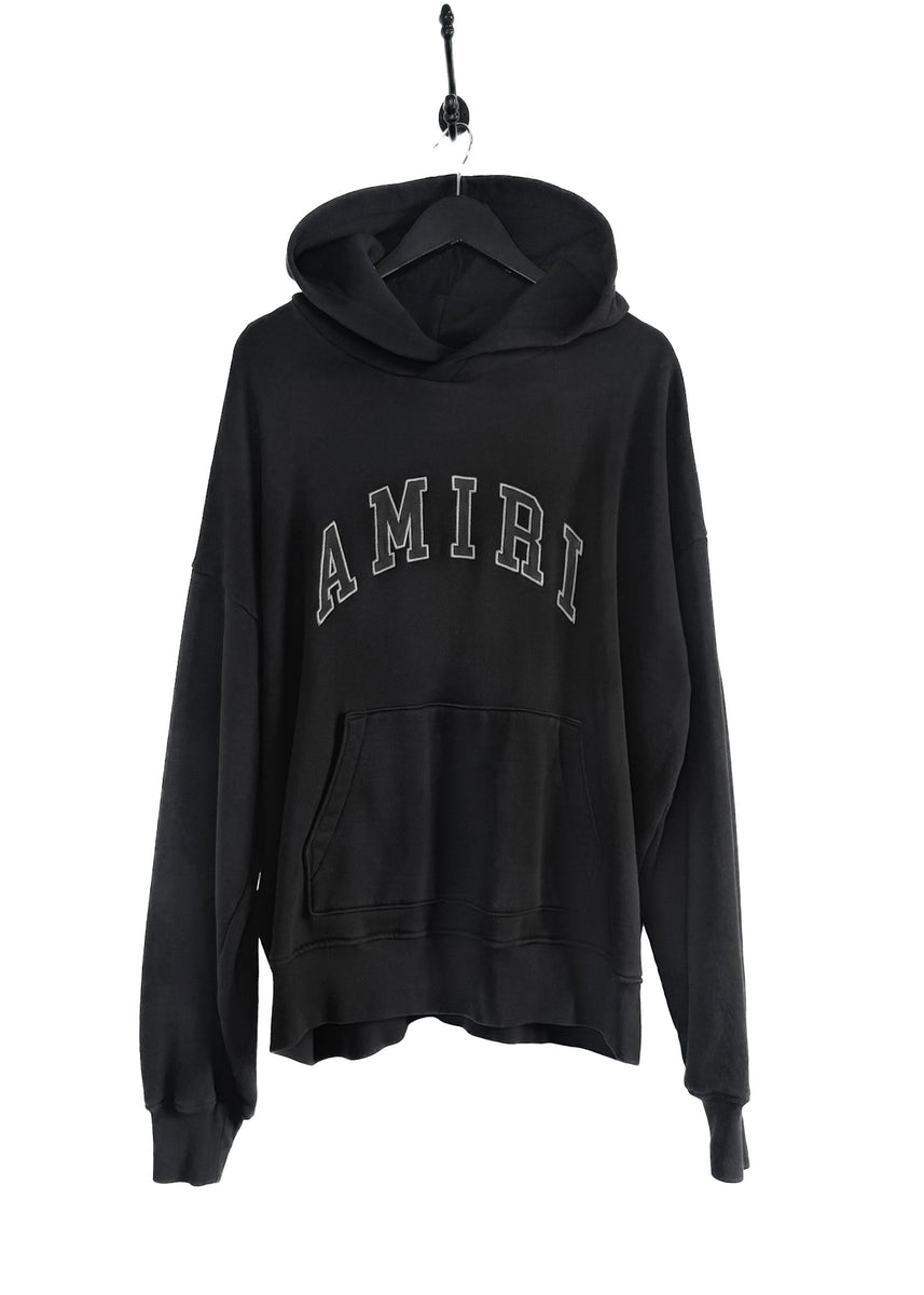 Amiri Black Leather Collegiate Logo Oversized Hoodie – Boutique LUC.S