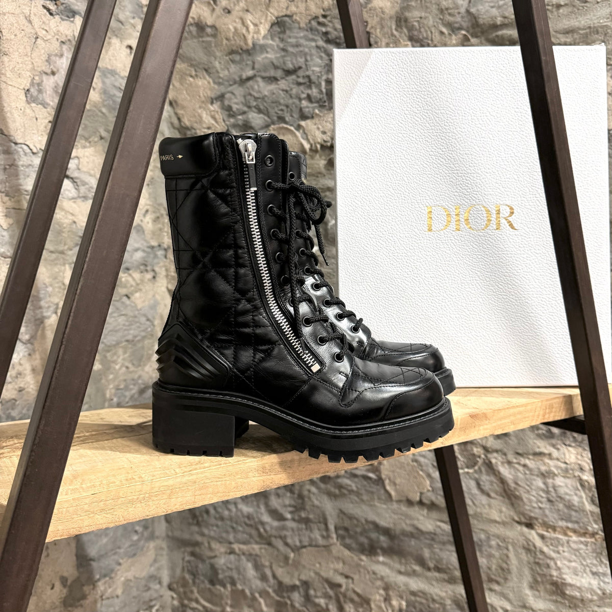 Dior D Leader Black Cannage Quilted Combat Ankle Boots Boutique LUC.S