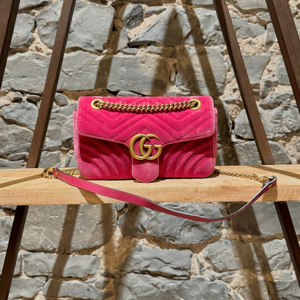 Gucci Pink Velvet Small Marmont Chain Bag Boutique LUC.S