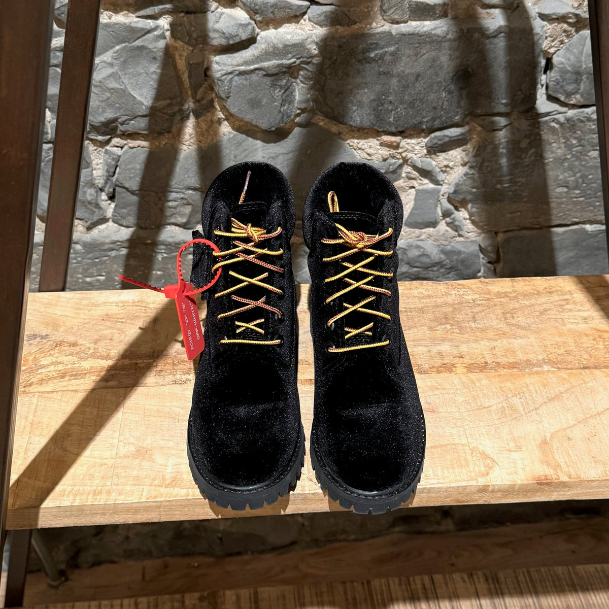 Off White X Timberland Black Velvet Combat Boots Boutique LUC.S