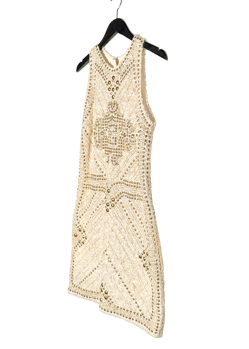 balmain white and gold dress Balmain Tartan knit flared short dress  Luisa World