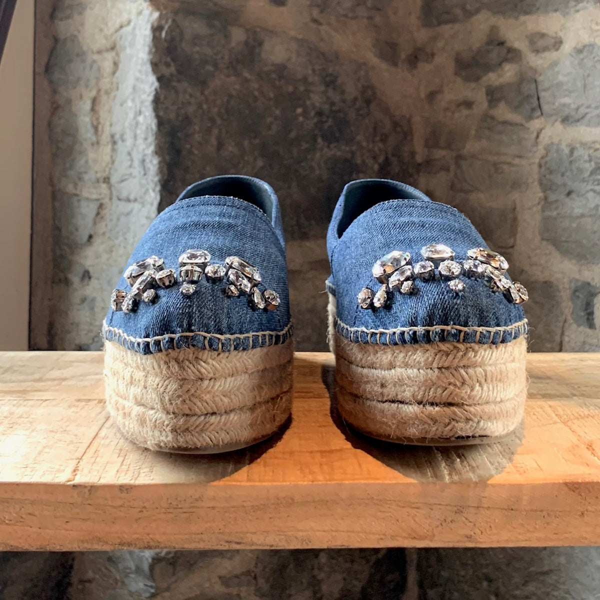 Miu Miu Crytal Embellished Denim Platform Espadrilles – Boutique LUC.S