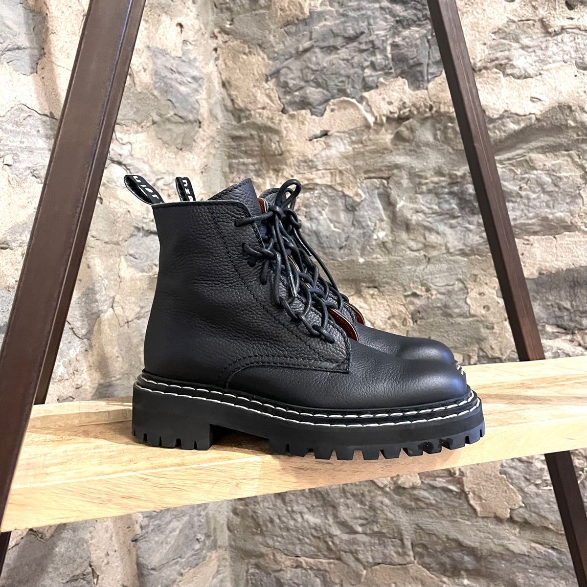 Proenza Schouler Black Leather Lug Sole Combat Boots Boutique