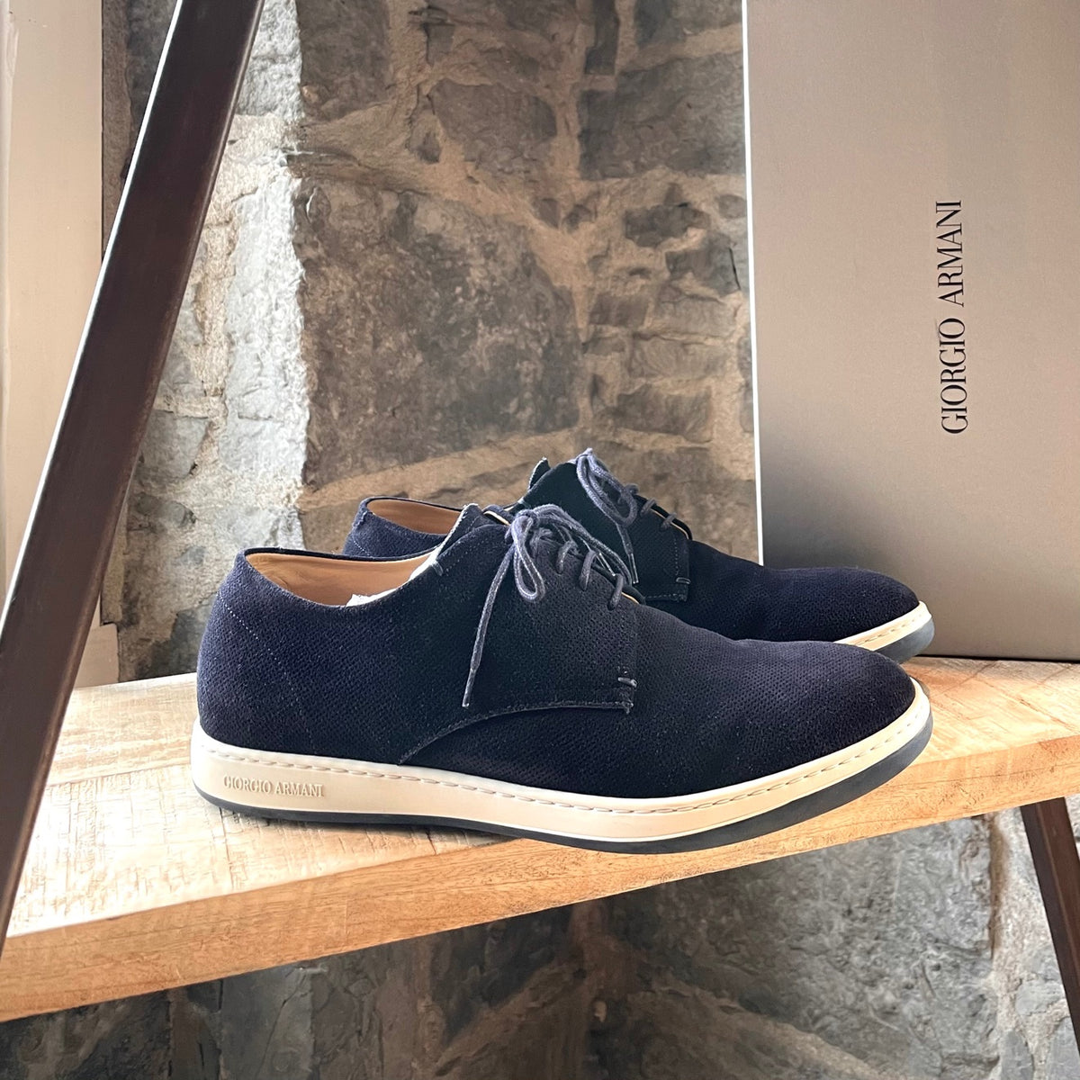 Giorgio Armani Navy Suede Sneakers