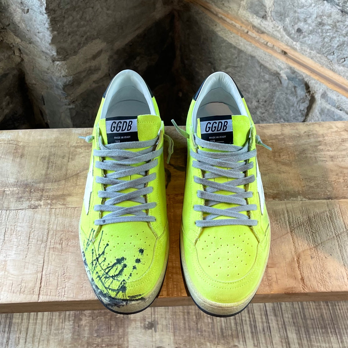 Golden Goose Neon Yellow Ballstar Paint Splattered Sneakers