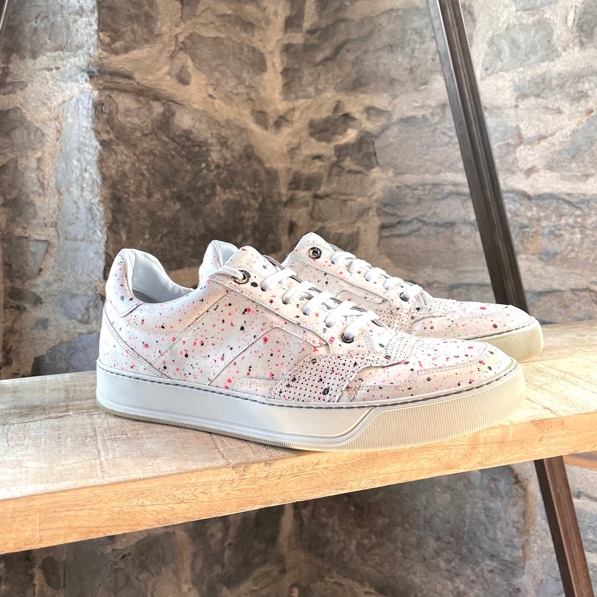 Lanvin White Tennis Sneakers with Paint-Splatter Effect – Boutique