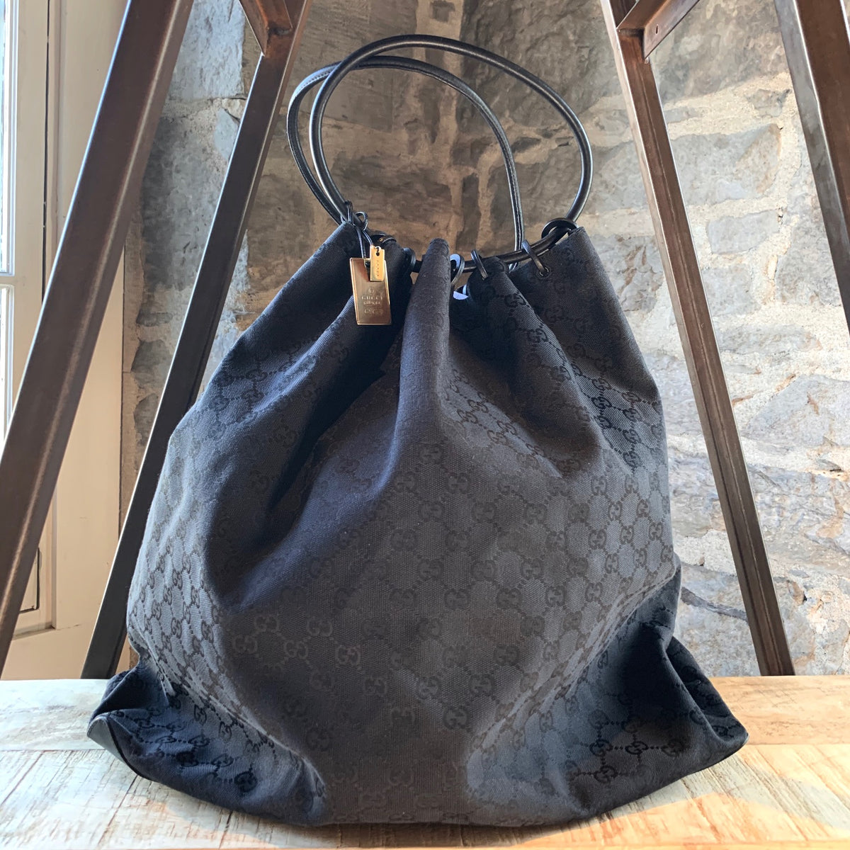 GUCCI Guccissima Large New Ladies Web Hobo Black 1296367