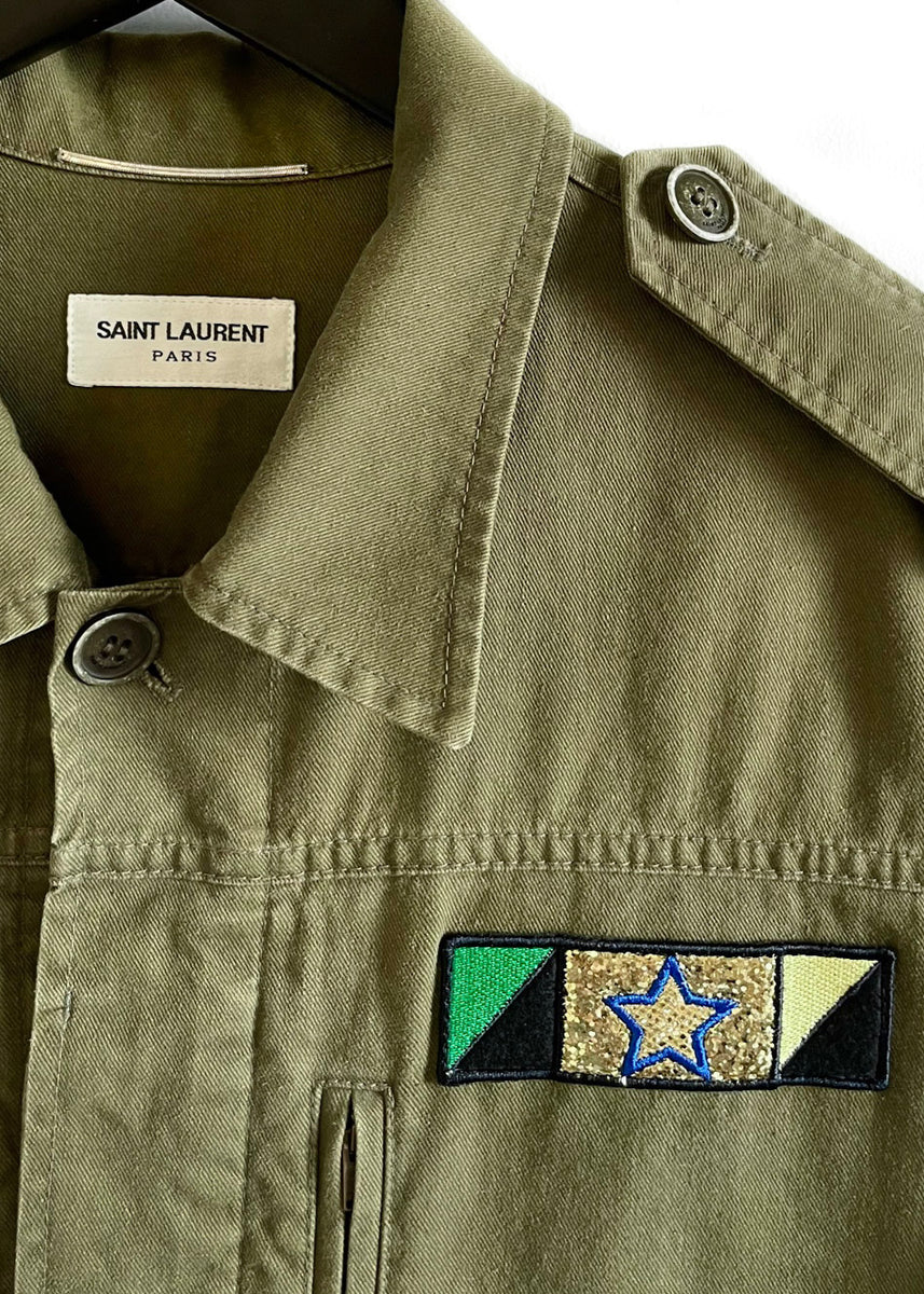 Saint Laurent 2017 Khaki Sweet Dreams Shark Patch Military Jacket