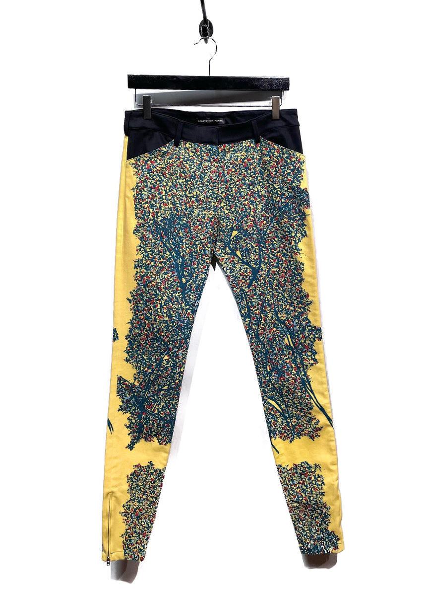 Balenciaga Yellow Multicolour Tree Print Slim Pants Boutique LUC.S