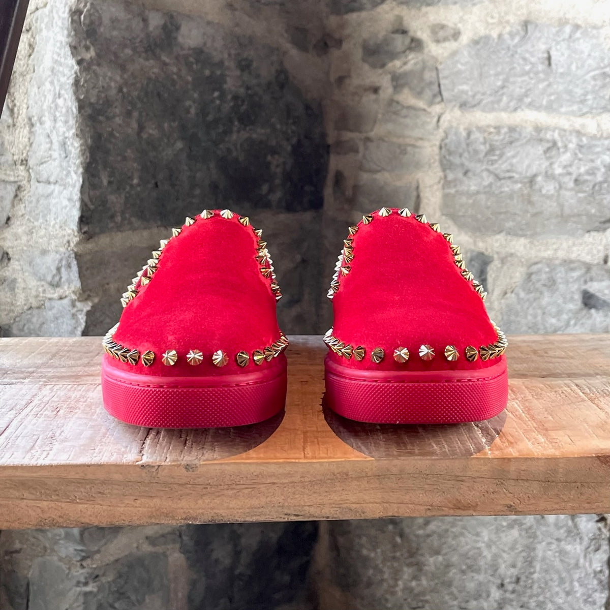 Christian Louboutin Red Suede Spike Accent Slip On Sneakers – Boutique LUC.S