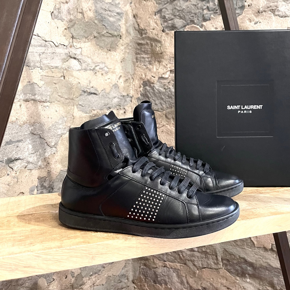 Saint Laurent Paris Black Studded High-top Sneakers