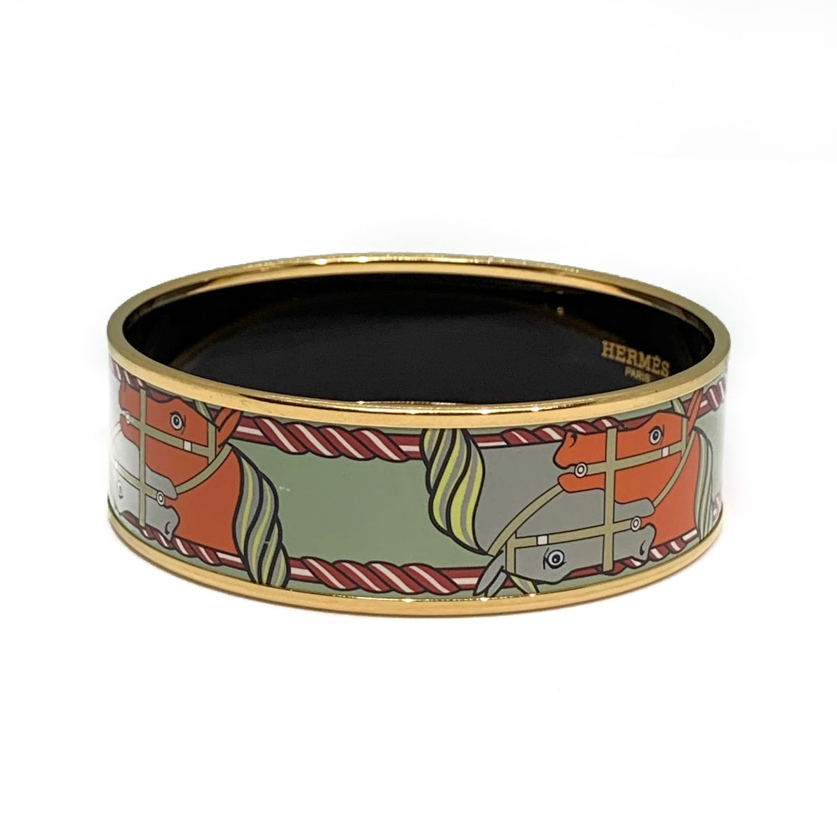 Hermès Light Green Horse "Quadrige" Enamel Bangle Boutique LUC.S
