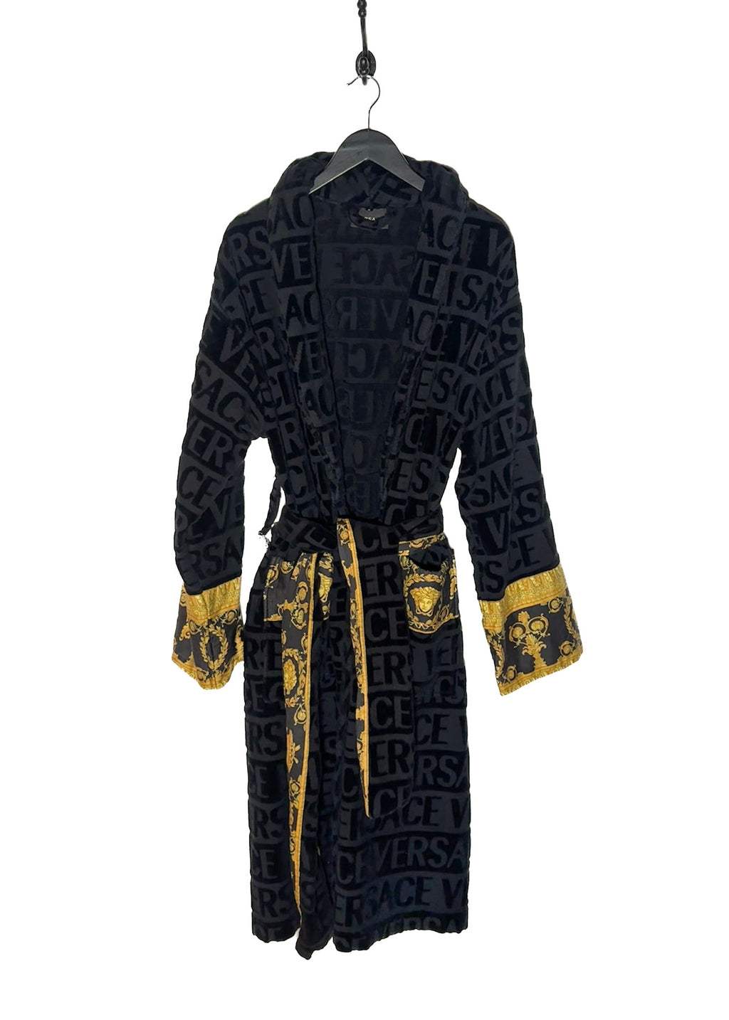 Versace Black I Love Baroque Logo Bathrobe