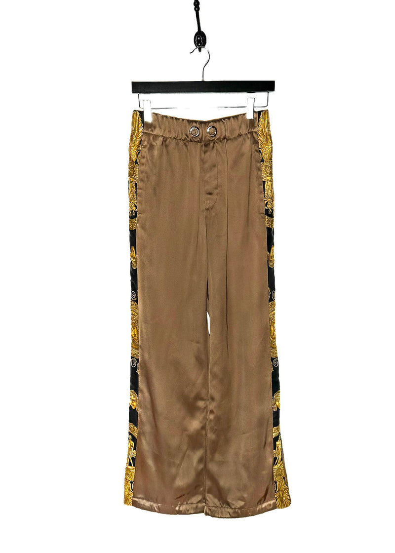 Pantalon style survêtement latéral marron à imprimé Barocco à jambe large Versace