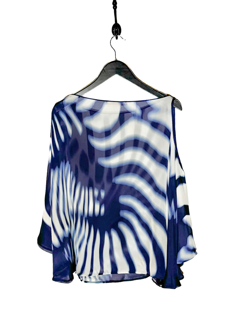 Roberto Cavalli White Blue Tie Dye Kimono Silk Top