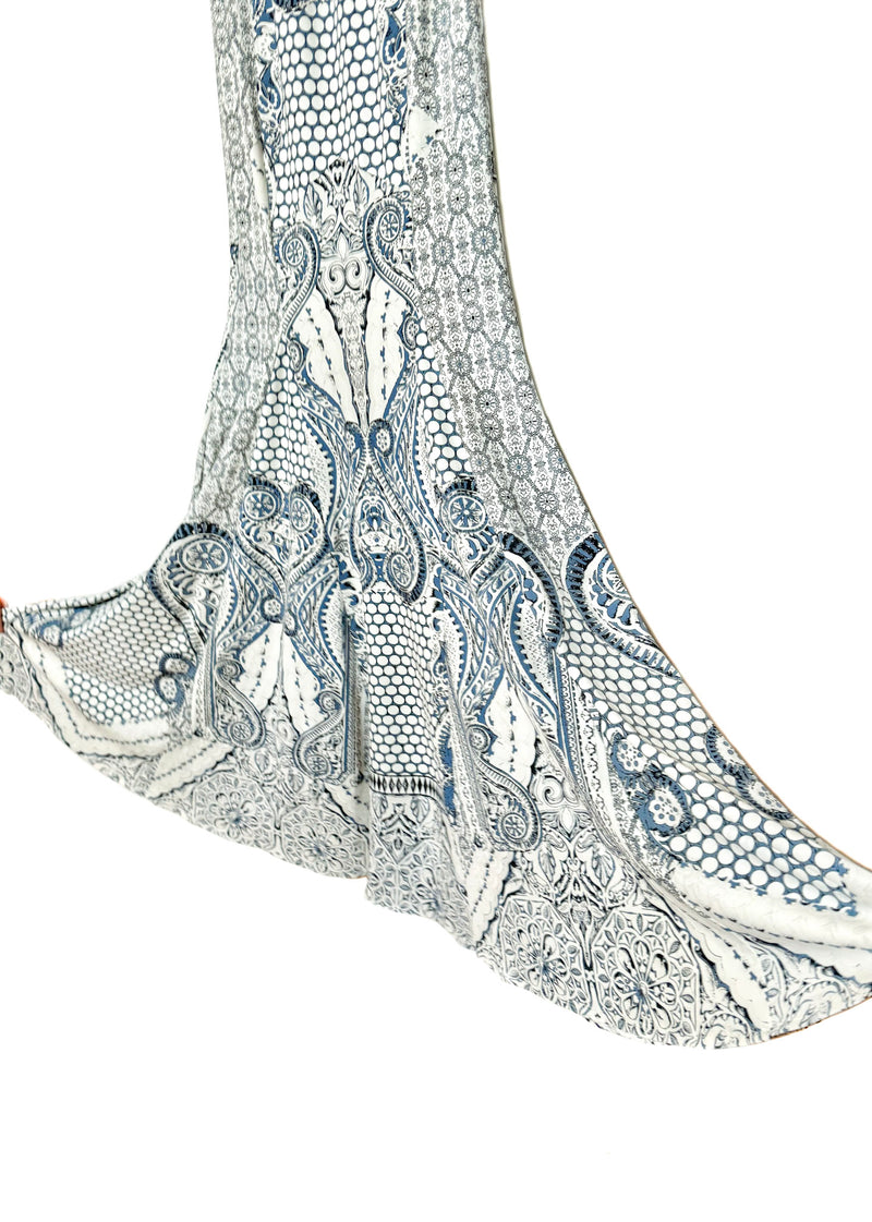 Roberto Cavalli White Blue Graphic Print Gown