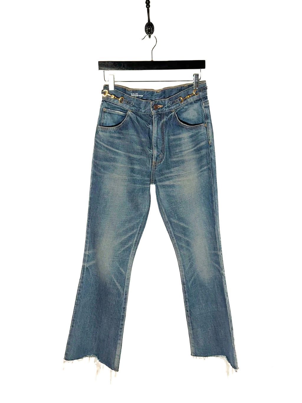 Celine Triomphe Signature Cut Off Washed Blue Flare Jeans