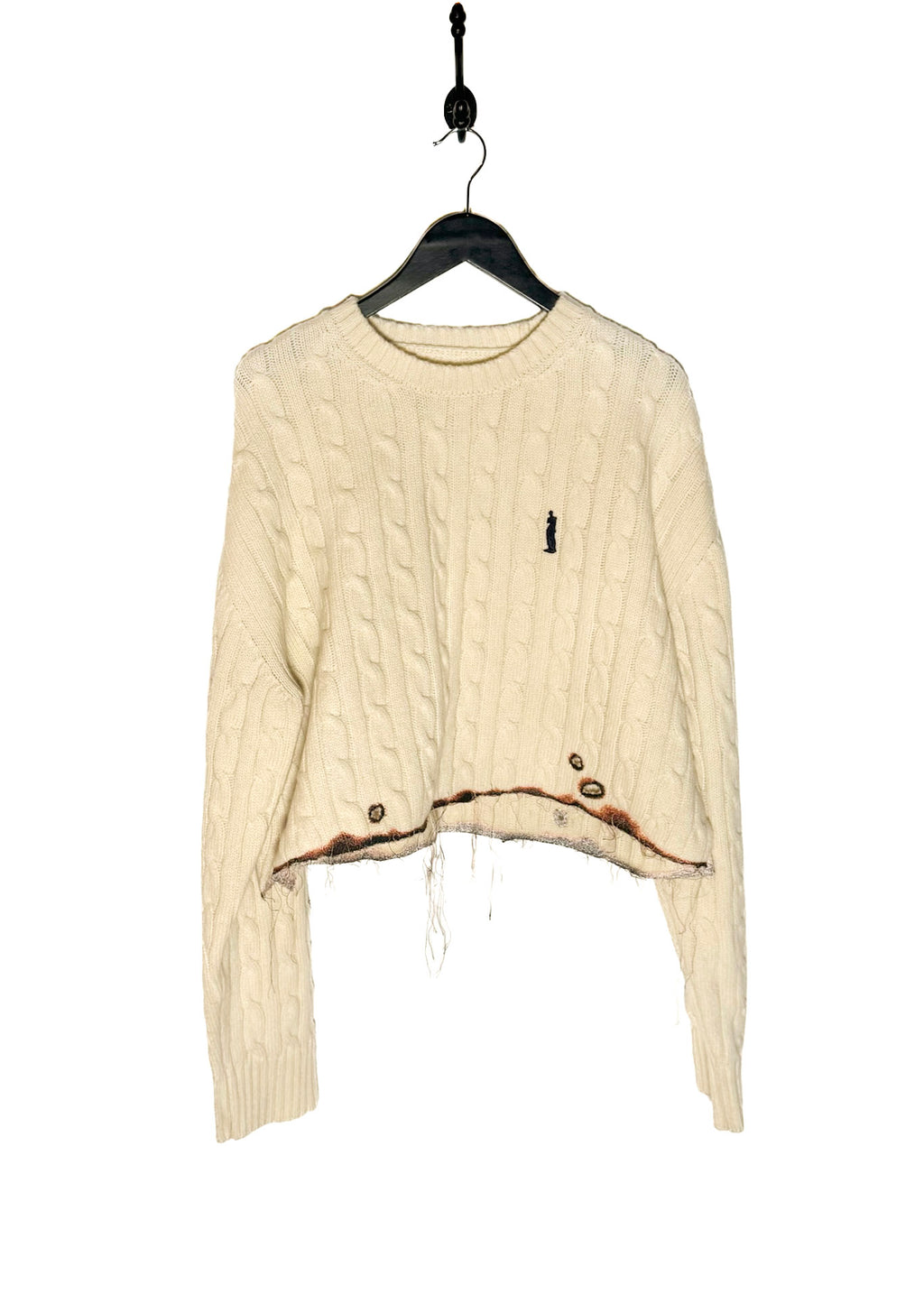 Doublet FW22 Ivory Burning Embroideries Cable Knit Sweater