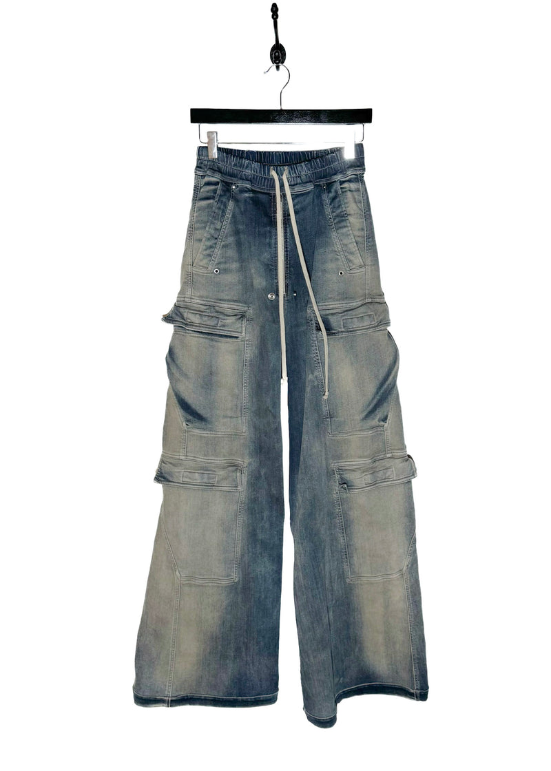 Rick Owens DRK SHDW Washed Blue Double Jumbo Belas Cargo Jeans