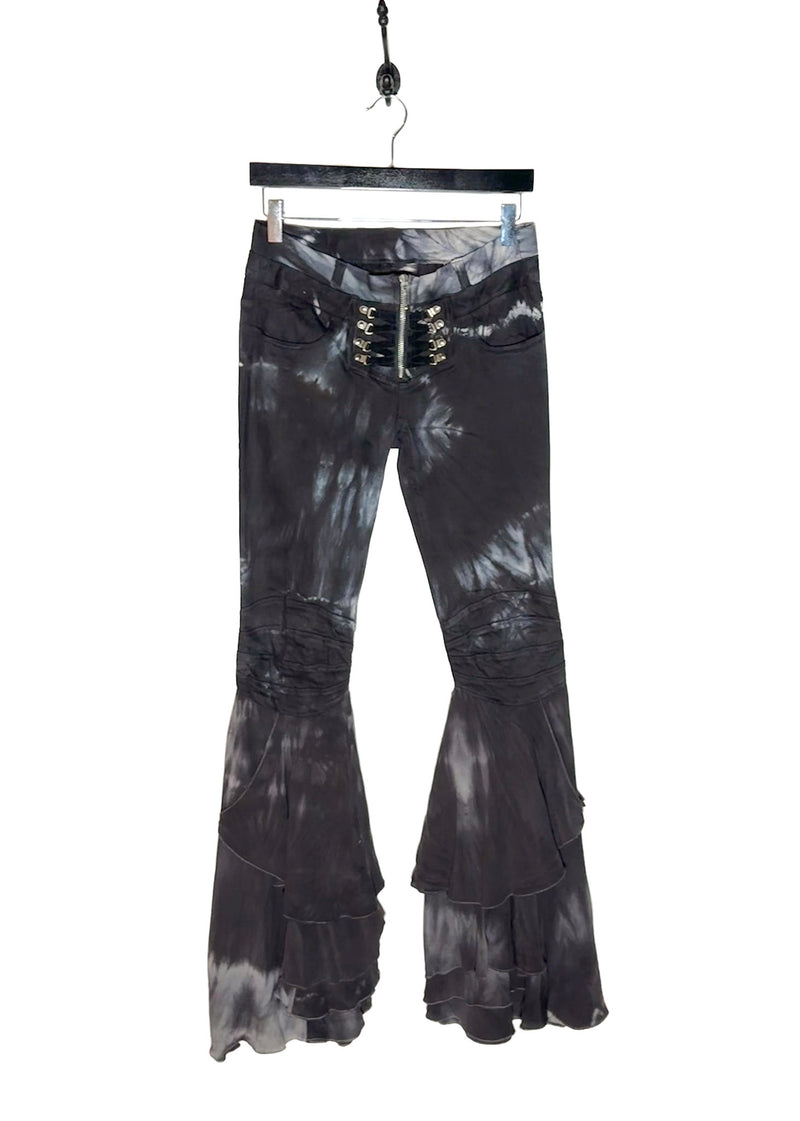 Balmain Runway SS08 Tie Dye Silk Ruffle Flare Bell Bottoms Pants