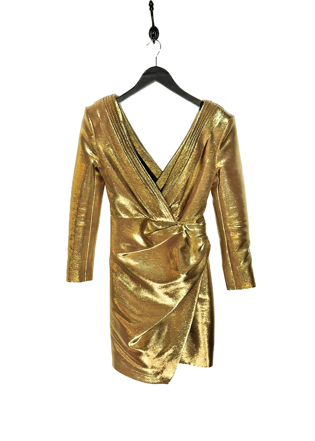 Saint Laurent 2014 Runway Gold Lamé Long Sleeves Mini Dress