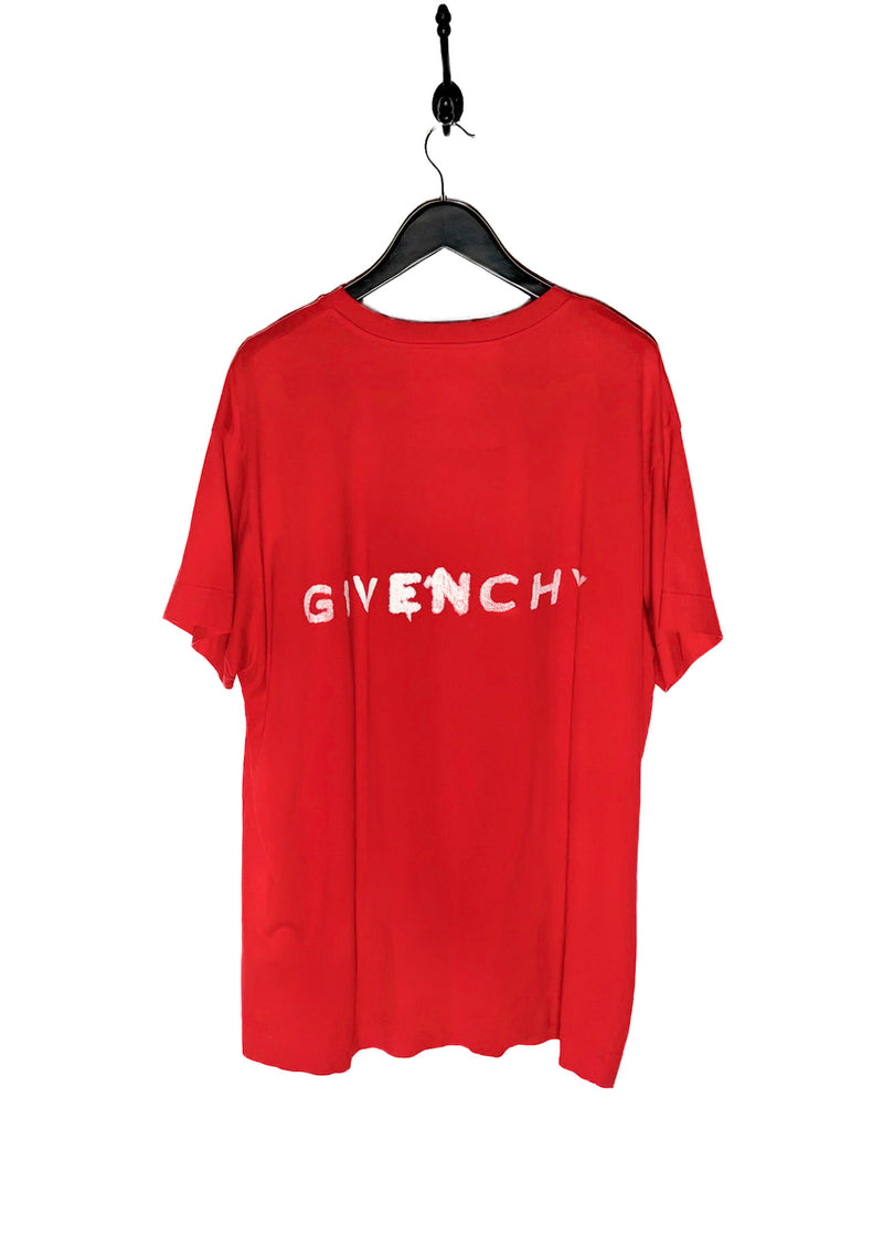 T-shirt rouge oversize à imprimé gothique et logo Givenchy SS21