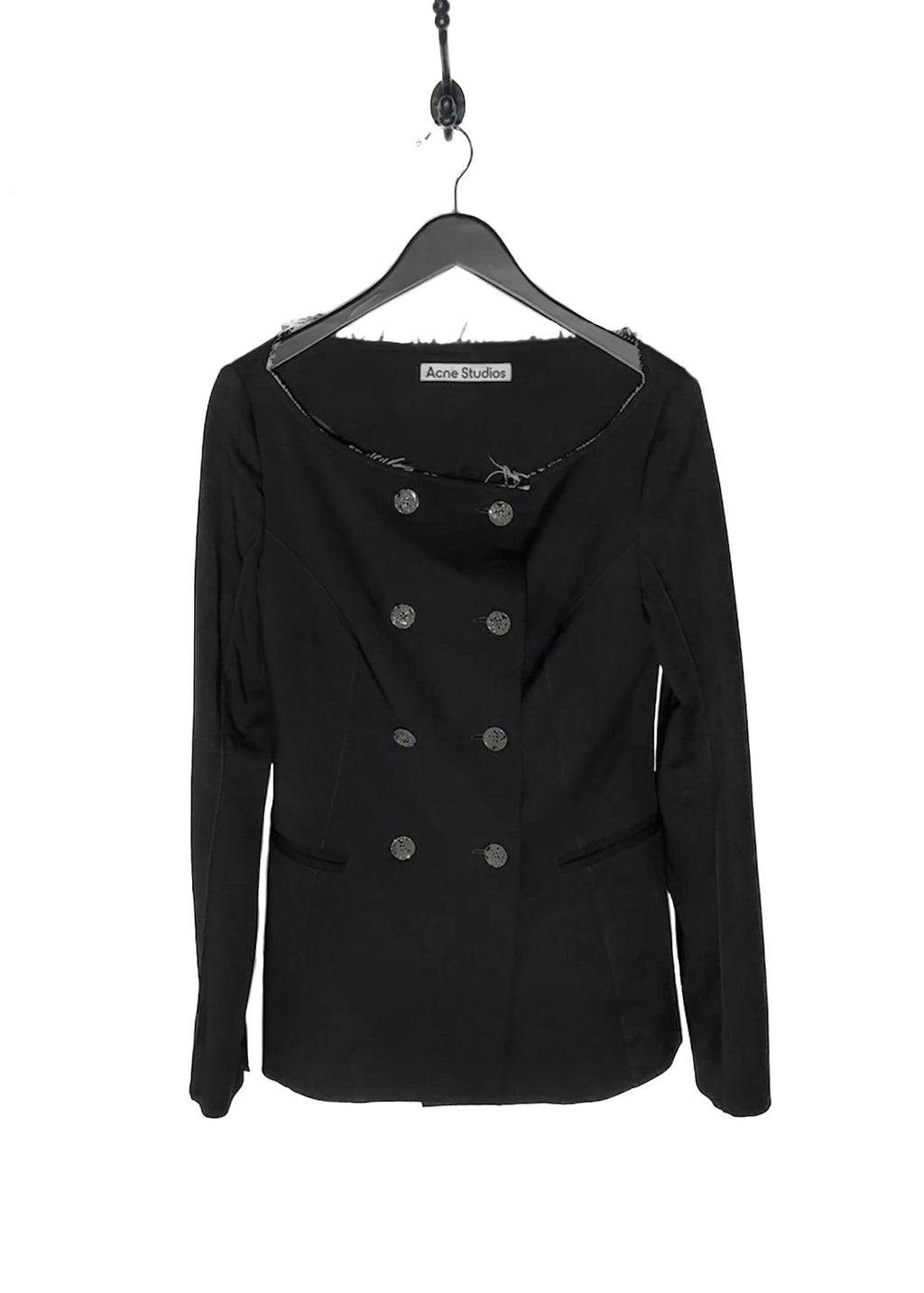 Acne Studios Black Raw Edge Double Breasted Collarless Blazer