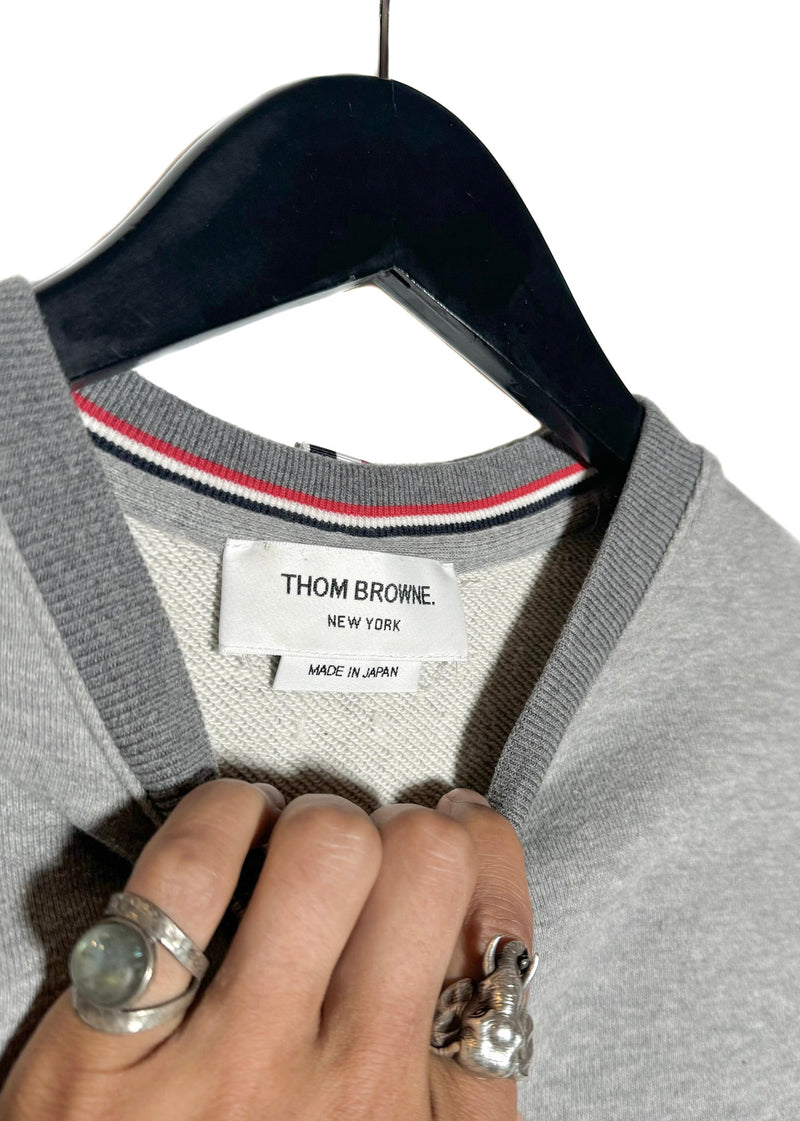 Sweat-shirt Thom Browne gris color block à 4 bandes