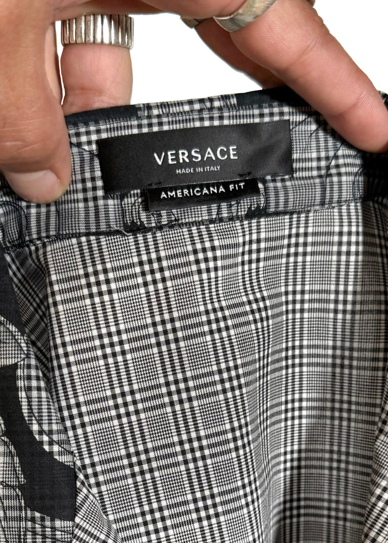 Versace Grey Checkered Logo Print Short Sleeves Shirt