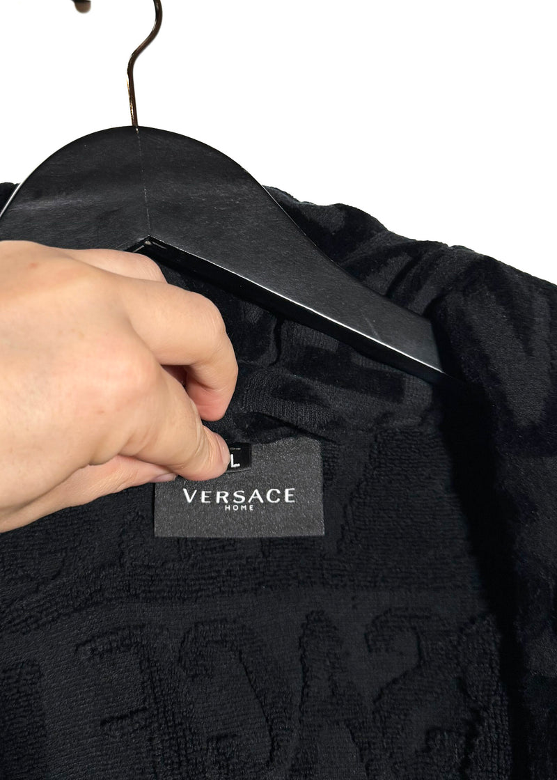 Versace Black I Love Baroque Logo Bathrobe