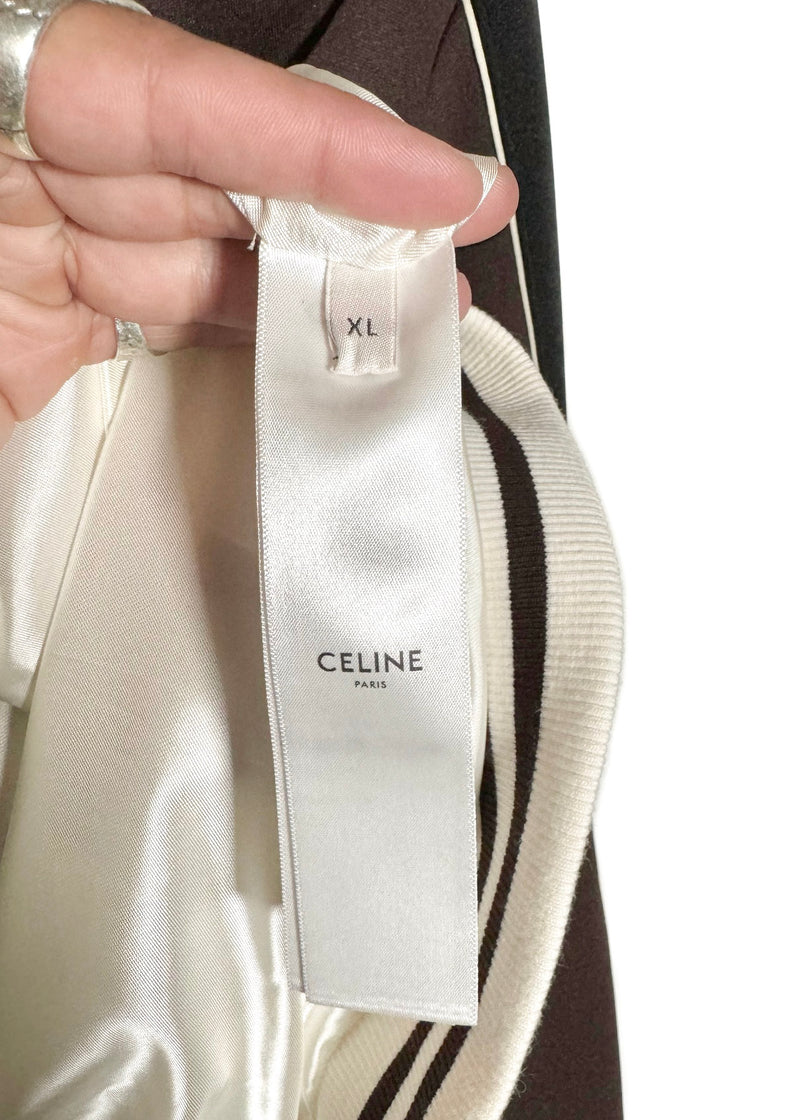 Celine Triomphe Logo Black Brown Ivory Track Zip-up