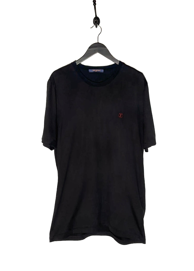 T-shirt noir brodé avec logo rouge Louis Vuitton