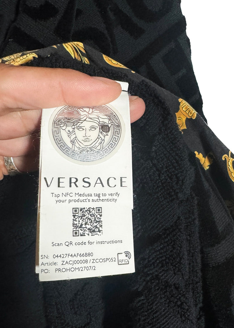 Versace Black I Love Baroque Logo Bathrobe