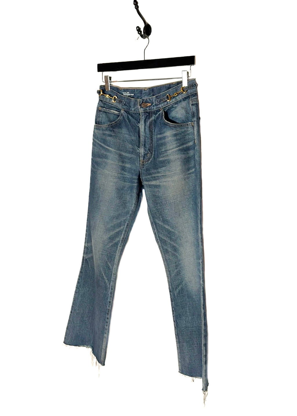 Celine Triomphe Signature Cut Off Washed Blue Flare Jeans