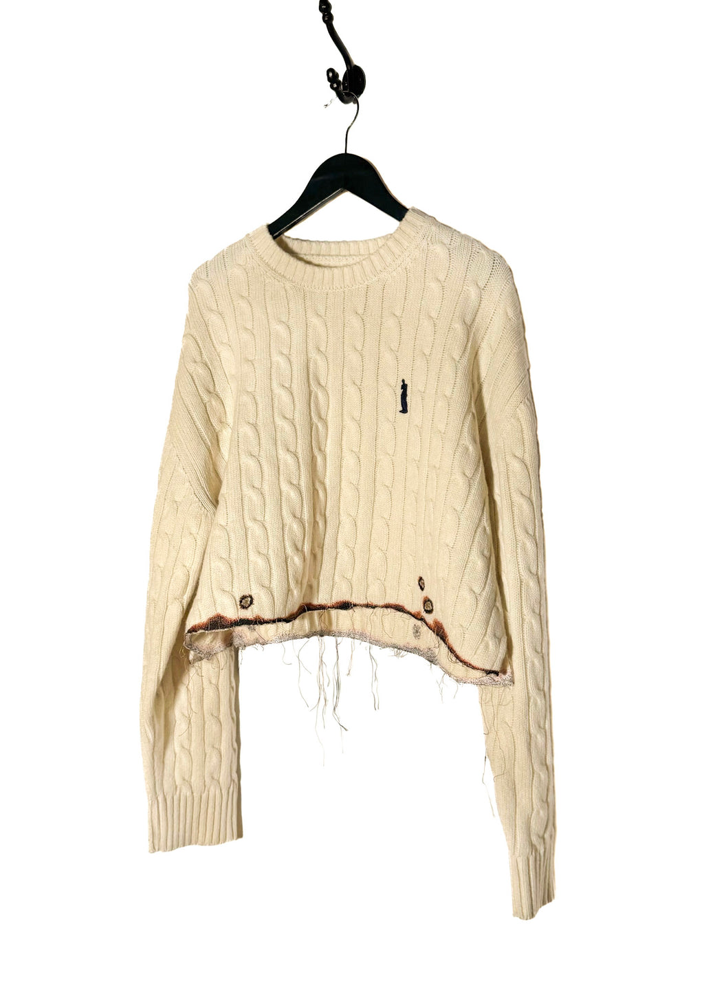 Doublet FW22 Ivory Burning Embroideries Cable Knit Sweater