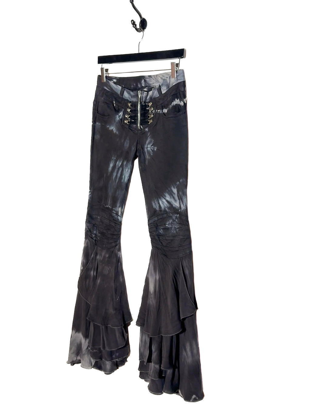 Balmain Runway SS08 Tie Dye Silk Ruffle Flare Bell Bottoms Pants