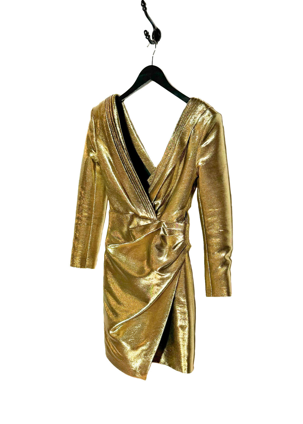 Saint Laurent 2014 Runway Gold Lamé Long Sleeves Mini Dress