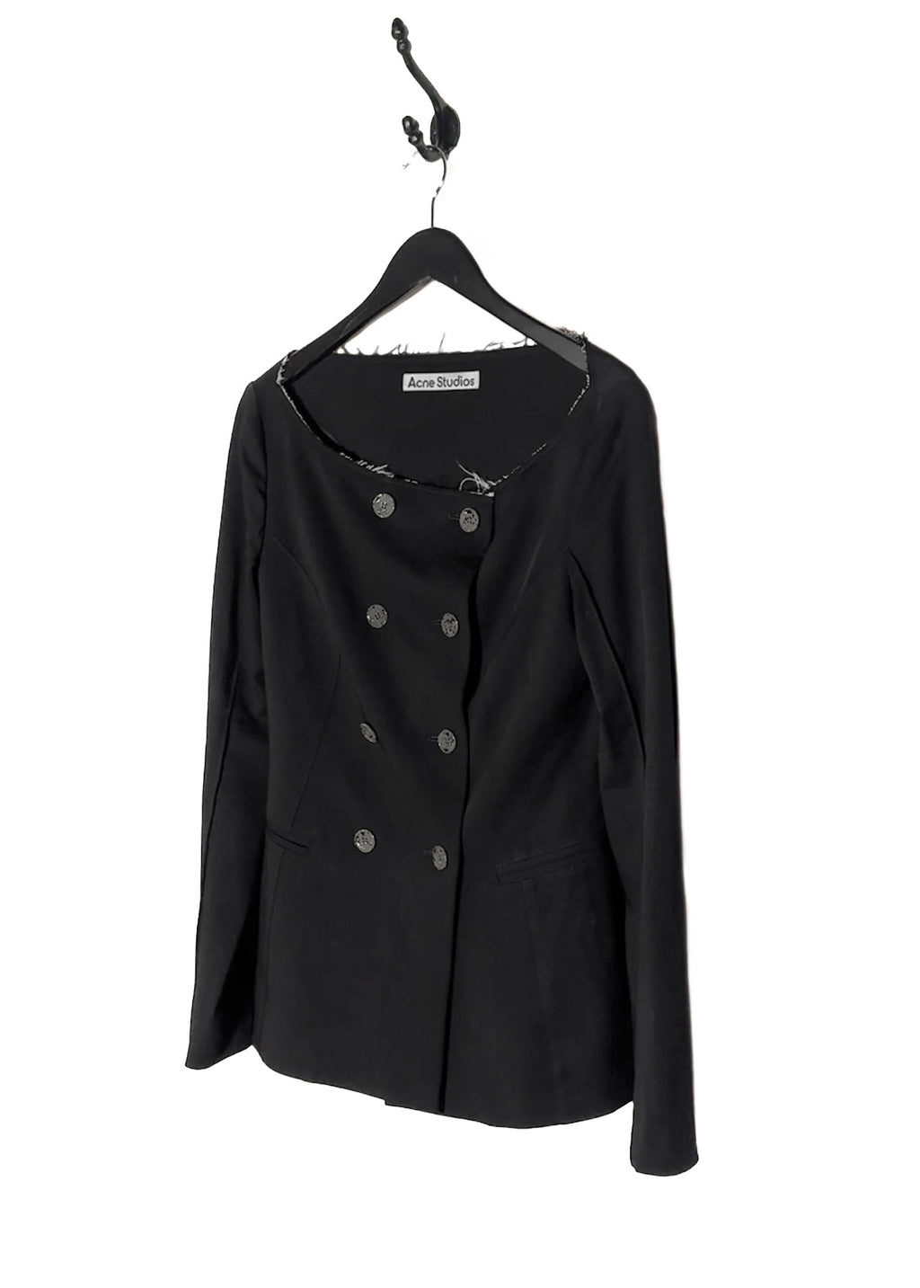 Acne Studios Black Raw Edge Double Breasted Collarless Blazer