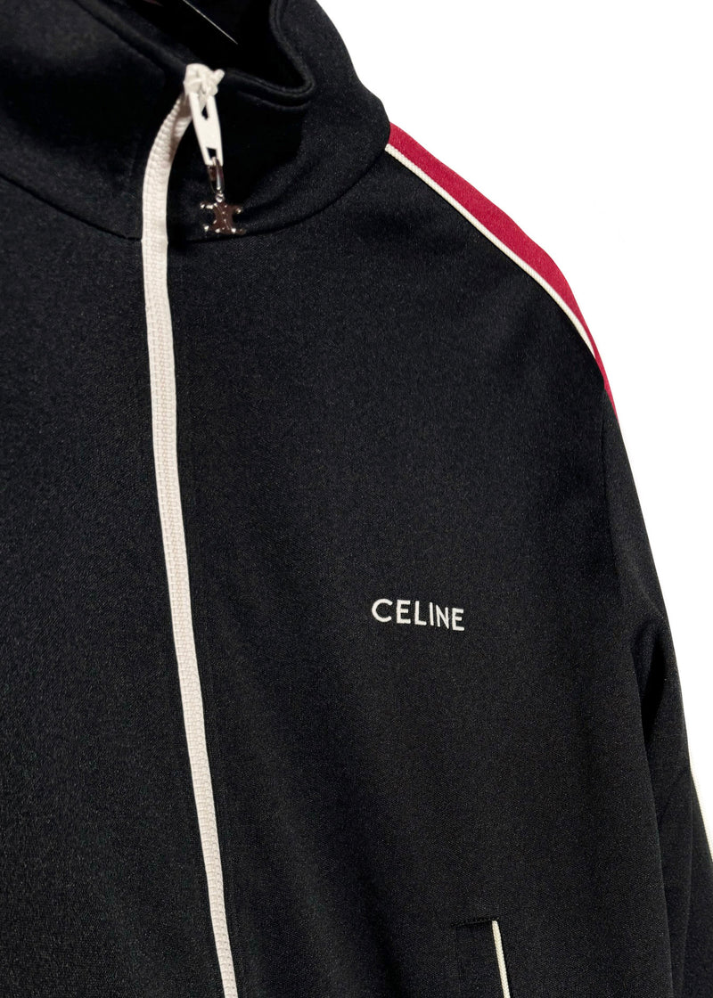 Chandail zippé Céline logo brodé noir rouge