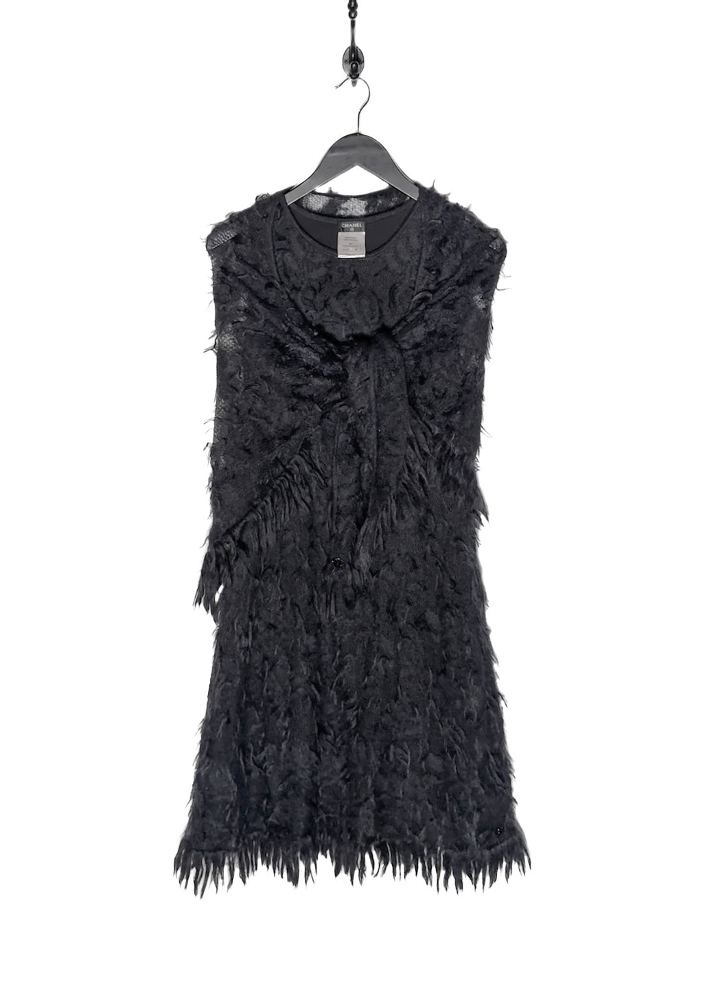 Robe Chanel FW09 en mélange de mohair noir avec châle à franges