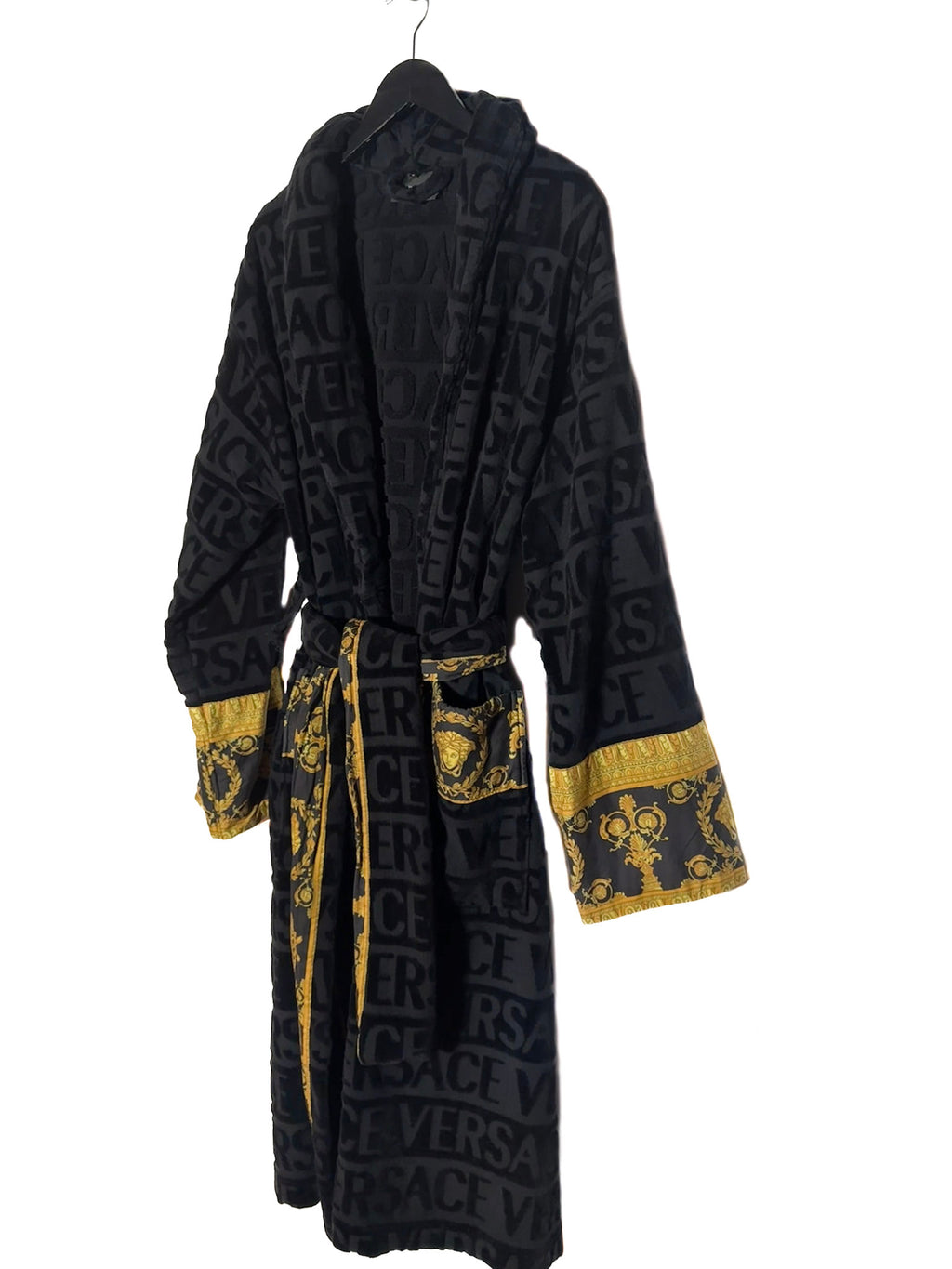 Versace Black I Love Baroque Logo Bathrobe