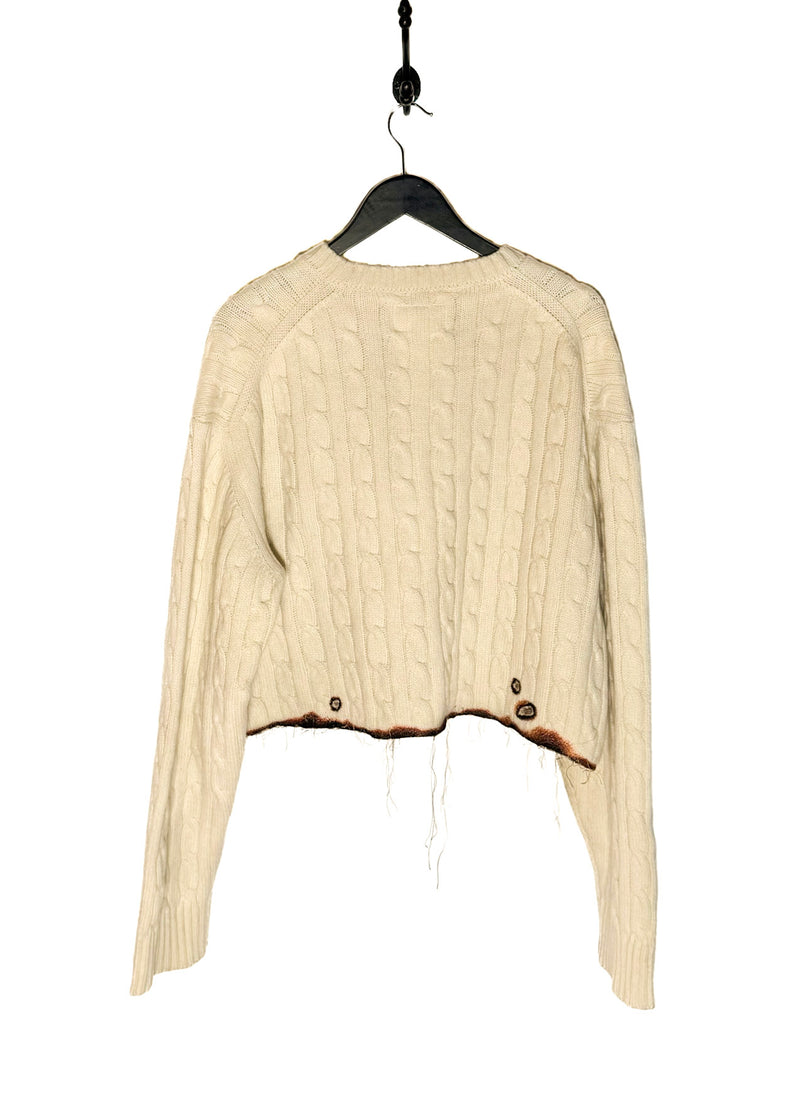 Doublet FW22 Ivory Burning Embroideries Cable Knit Sweater