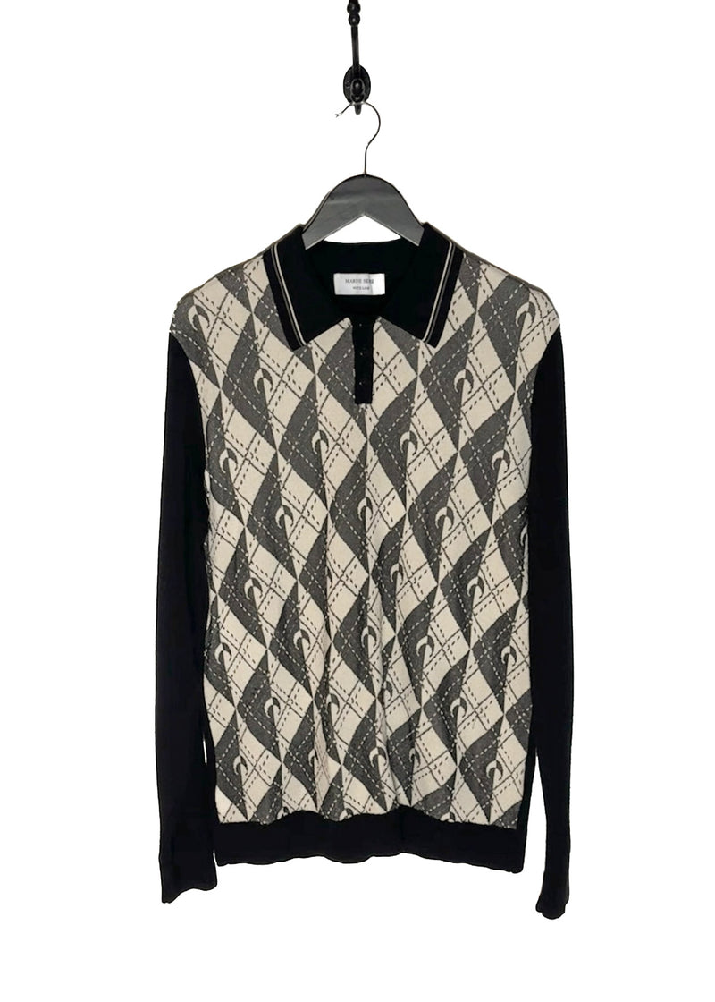 Marine Serre Black White Argyle Polo Sweater