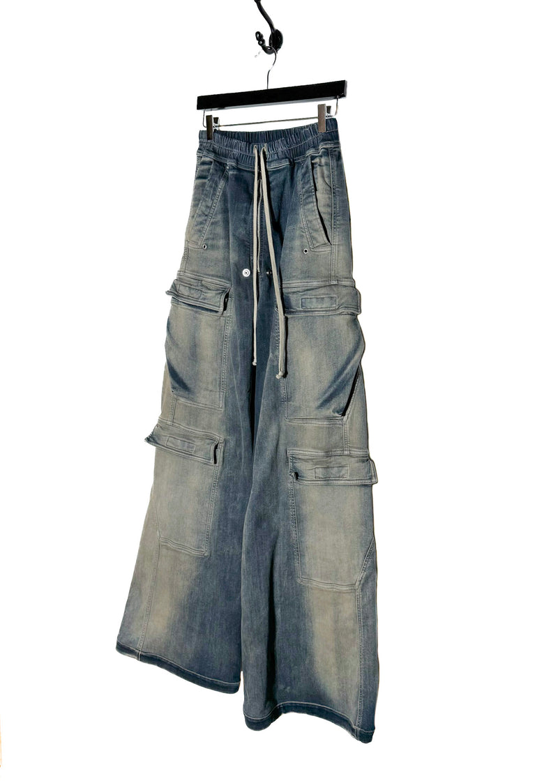 Rick Owens DRK SHDW Washed Blue Double Jumbo Belas Cargo Jeans