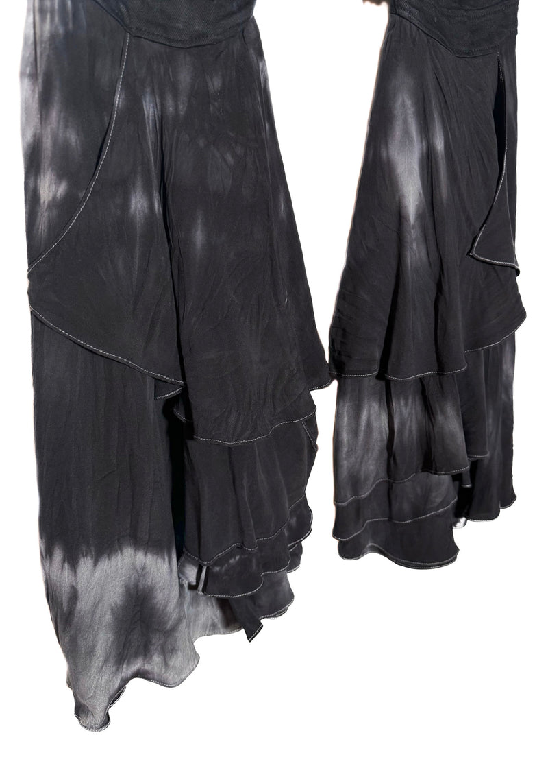 Balmain Runway SS08 Tie Dye Silk Ruffle Flare Bell Bottoms Pants