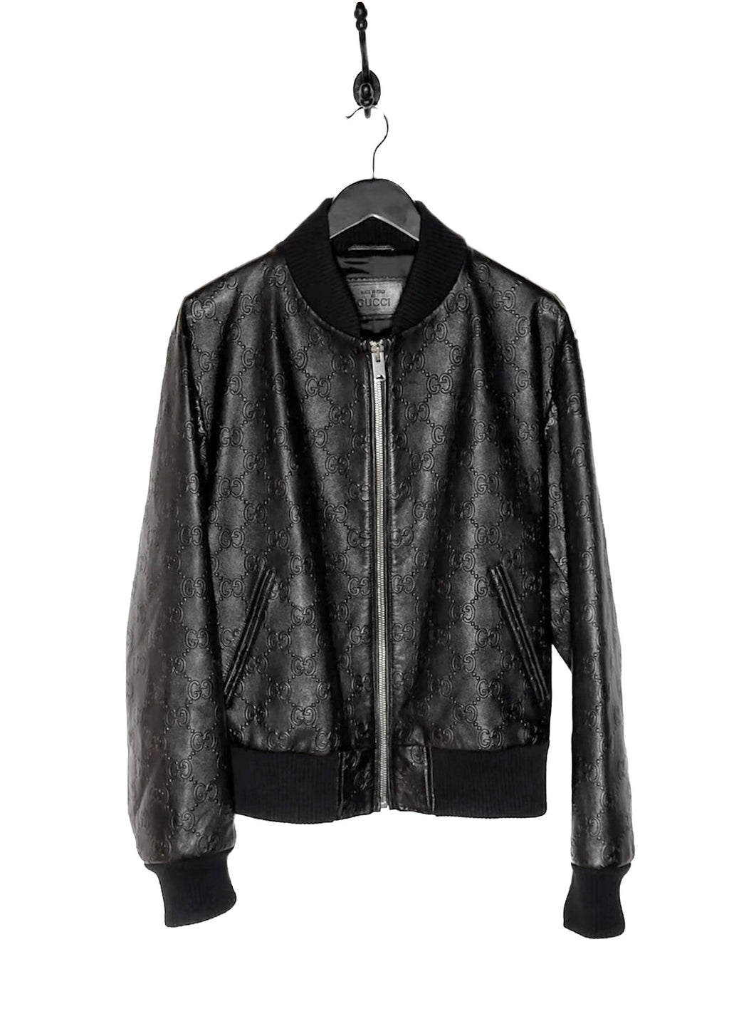 Gucci Black GG Embossed Leather Bomber Jacket