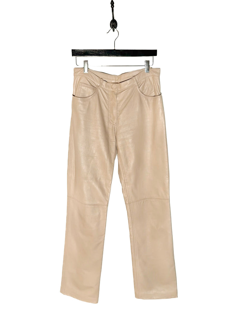 Pantalon en cuir beige avec poches cousues vintage Marc Jacobs