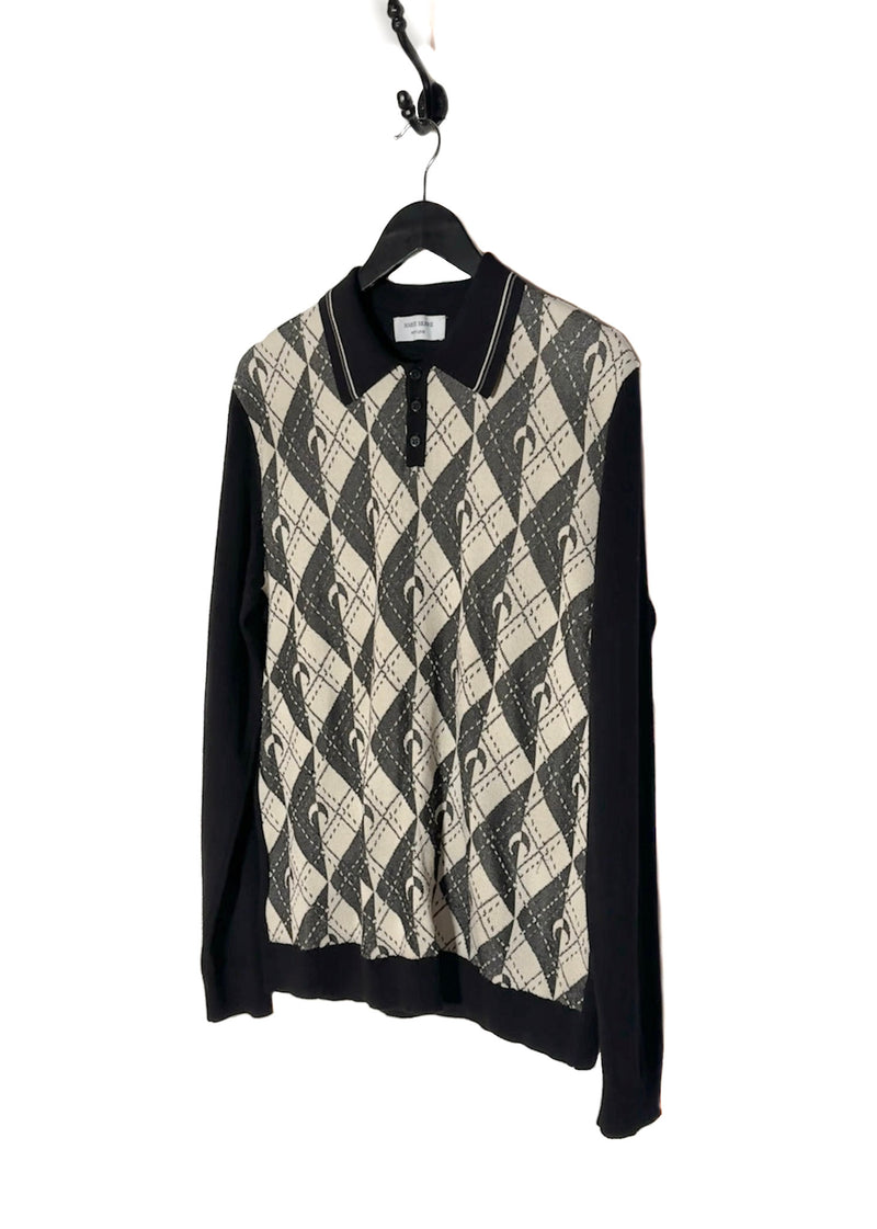 Marine Serre Black White Argyle Polo Sweater